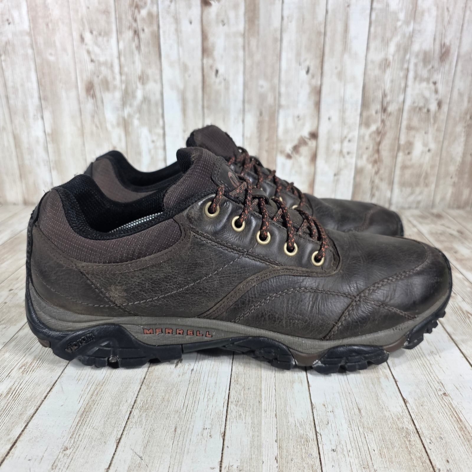 Merrell Leather Hiking Shoes Espresso Brown Lace Up Comfort Mens Size 14