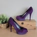 NEW Stuart Weitzman Archer Purple Suede Peep Toe Platform Stiletto Heels 9 shoes