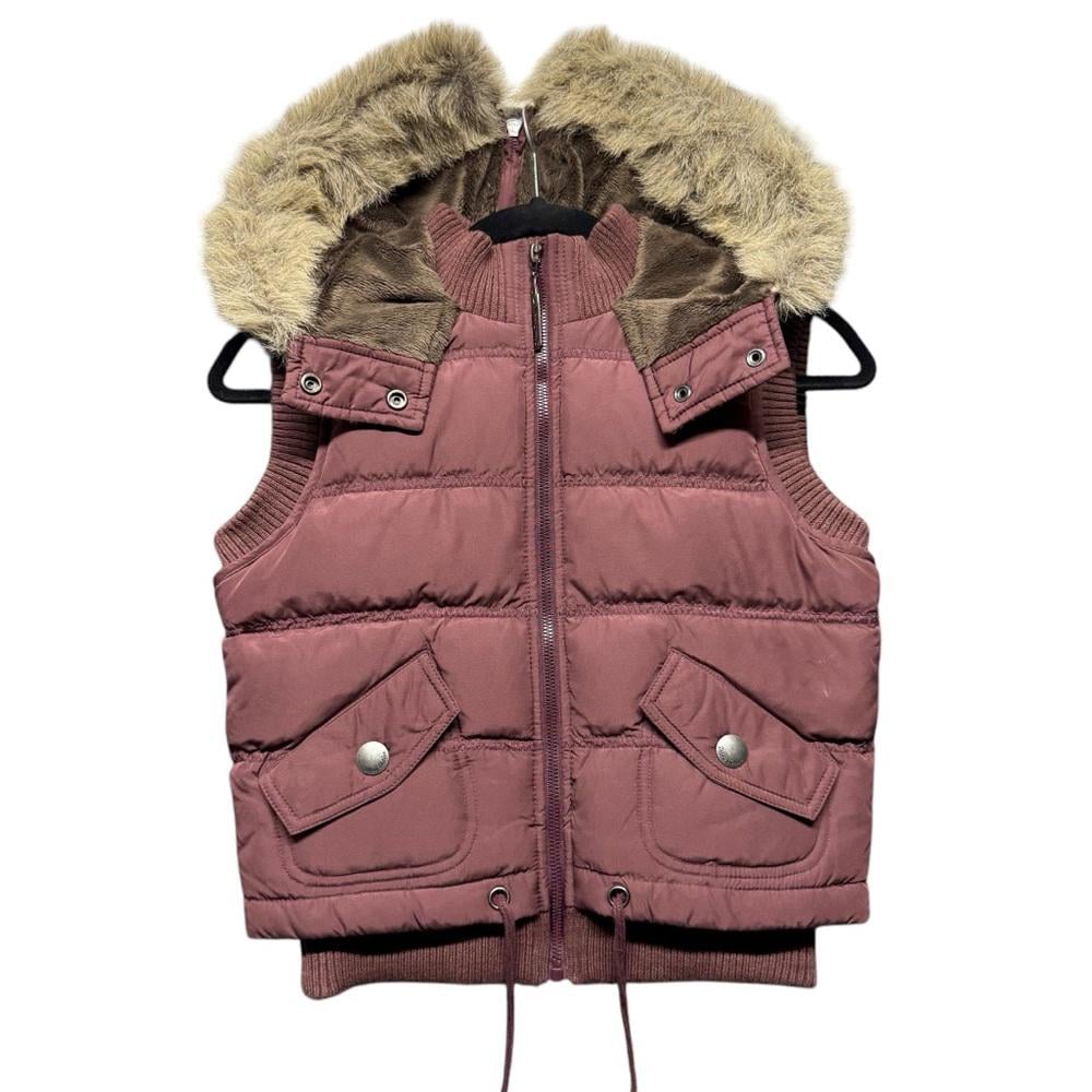 Y2K DKNY Faux Fur Hood Puffer Vest Size XS