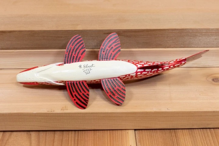 Red & White Pike Fish Decoy — Collectible Handmade by Ryan Ebert
