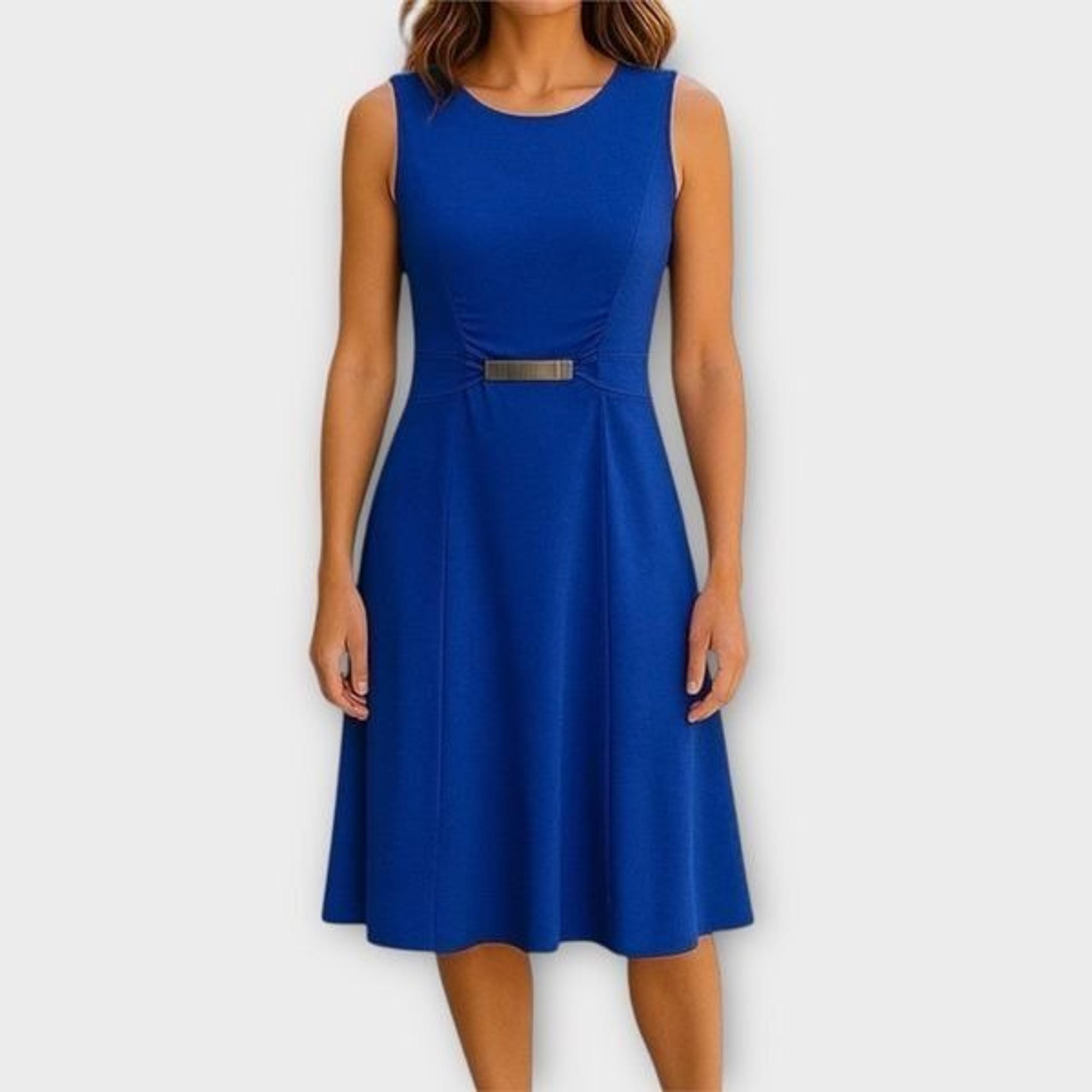 David Meister Sleeveless Fit and Flare Dress Knee Length in Cobalt Blue Size 10