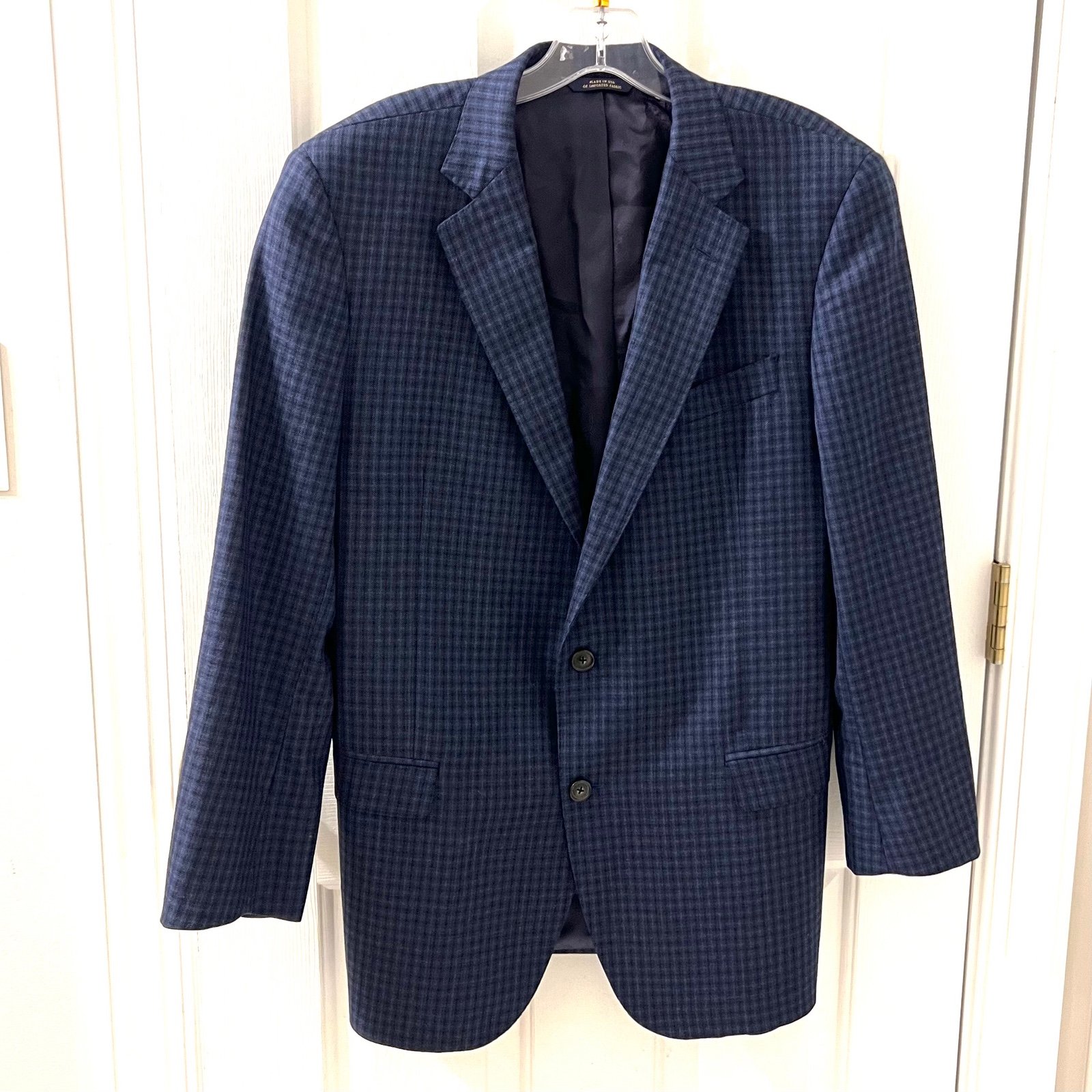 Brooks Brothers Men’s Saxxon Wool Plaid Blue Black Sport Blazer Jacket Size 42R
