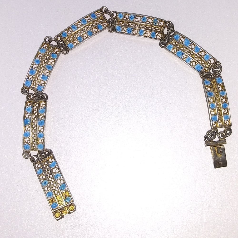 Vintage 800 Silver & Enamel Bracelet