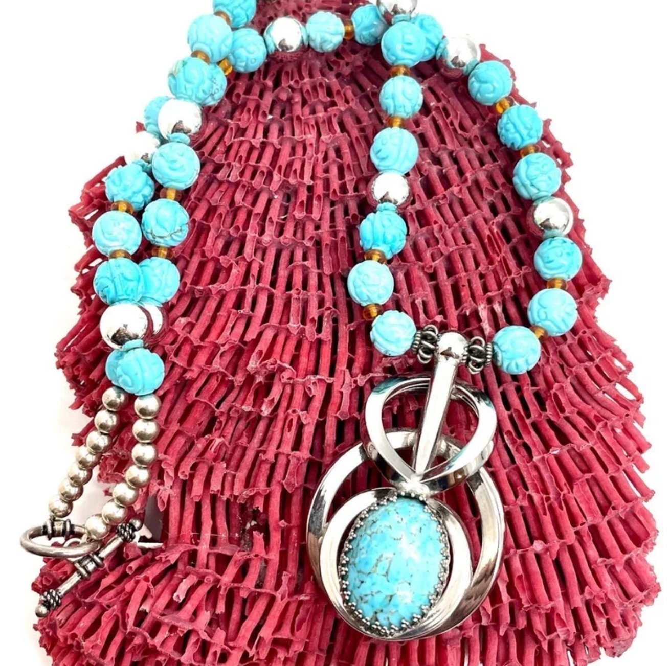 Carved Floral Turquoise Necklace 2541