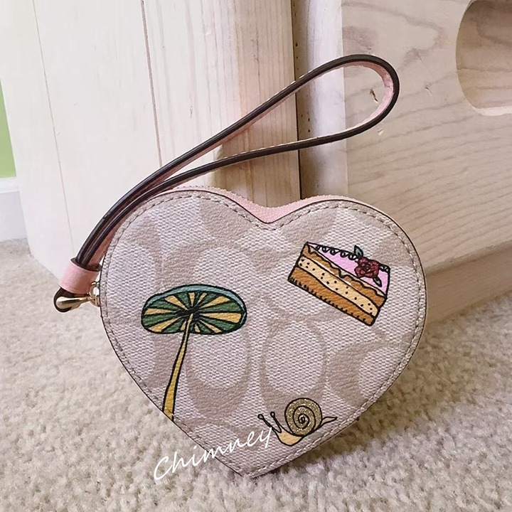 NWT Coach X Observed By Us Heart Coin Case In Signature Canvas