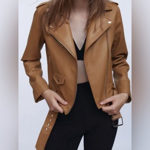 Zara Faux Leather Biker Jacket - Size L