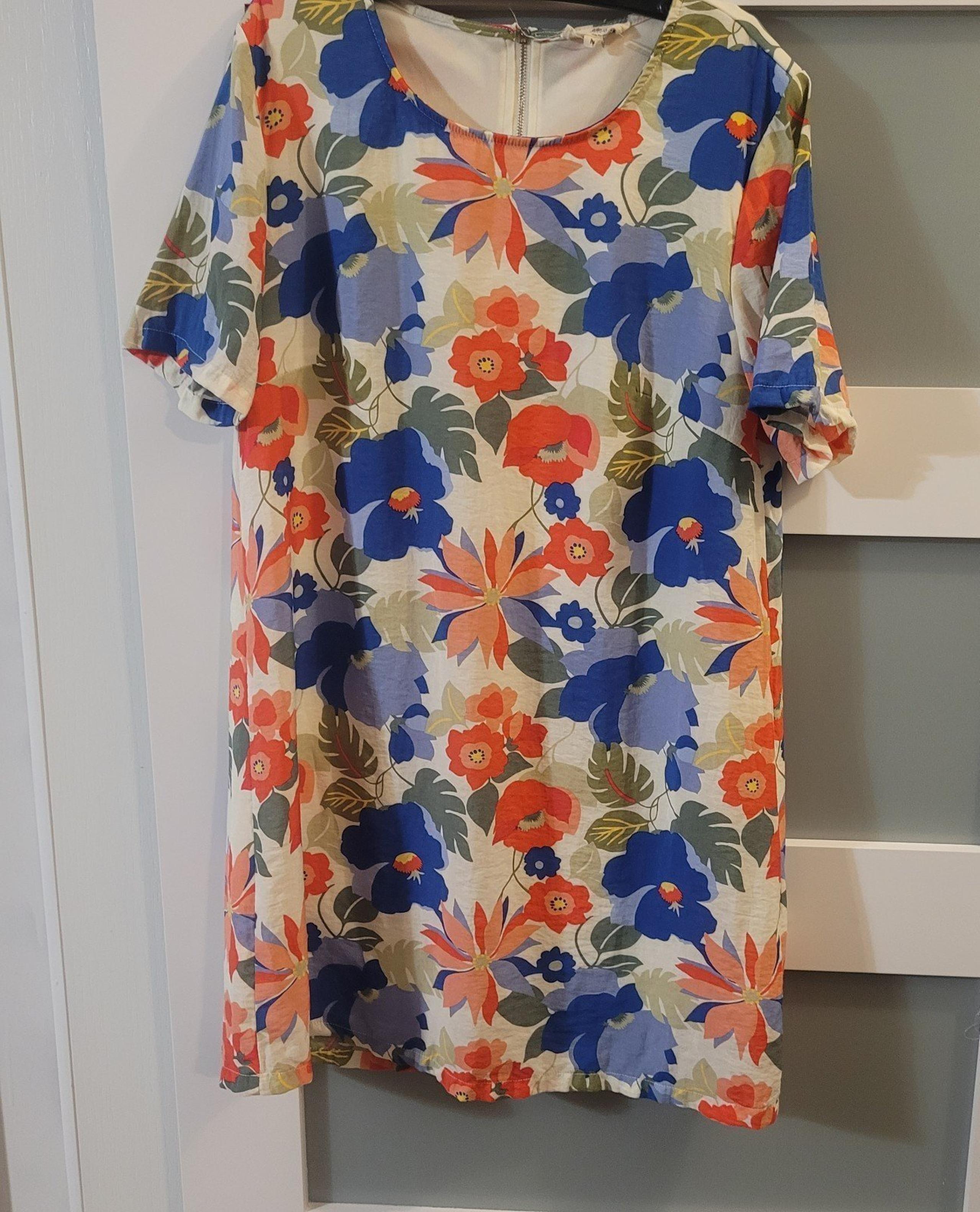 Entro  Boutique Floral Baby Doll Mini Dress NWOT Orange Blue M Women's Shealth
