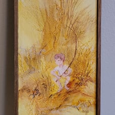 Vintage Textured Acrylic Polymer Margaret M Glinke Muggs Painting of a Child