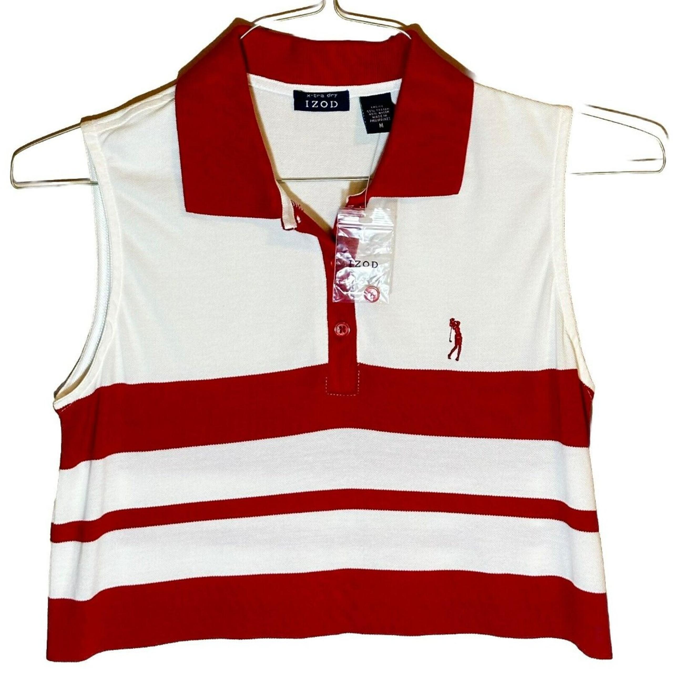 NWT Womens MED Izod Sleeveless Golf Shirt Red and White Stripe X-tra Dry