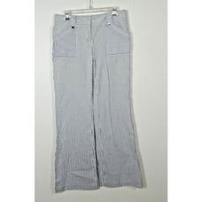 Tory Burch Pants Size 8 Blue White Striped Seersucker Flare Leg
