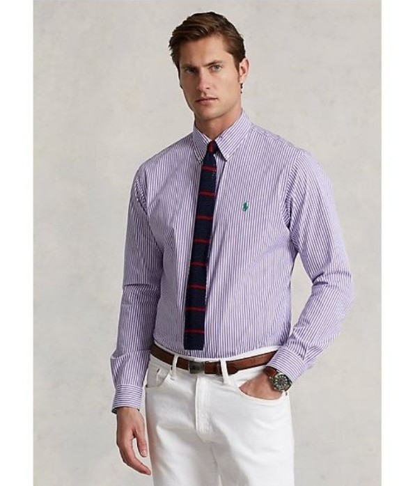 Ralph Lauren Men's Large Button Down purple Striped Casual Shirt