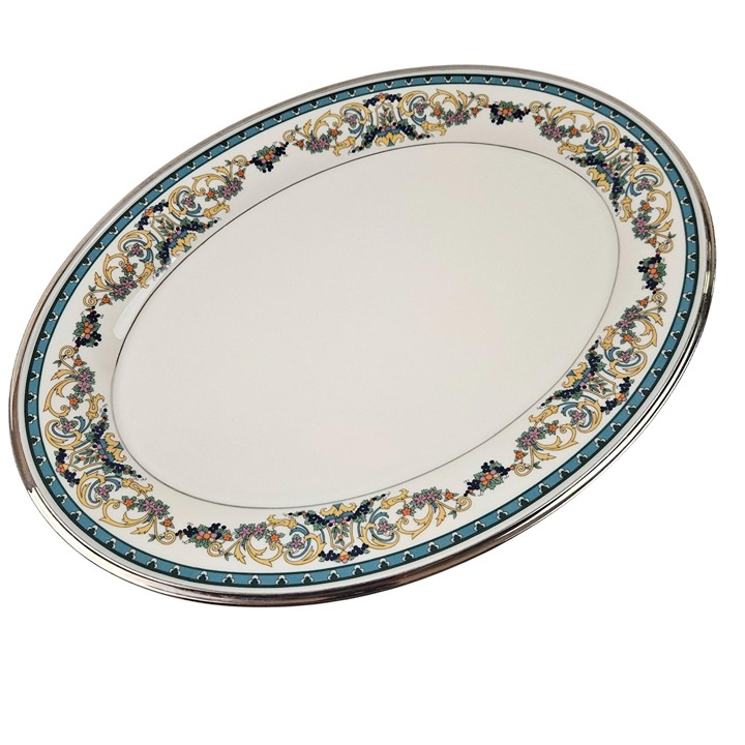 Lenox Fair Lady China Oval Serving Platter 16in Floral Scrolls Platinum Trim USA