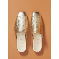Silent D Diama Leather Woven Slide Mules Gold Size 8