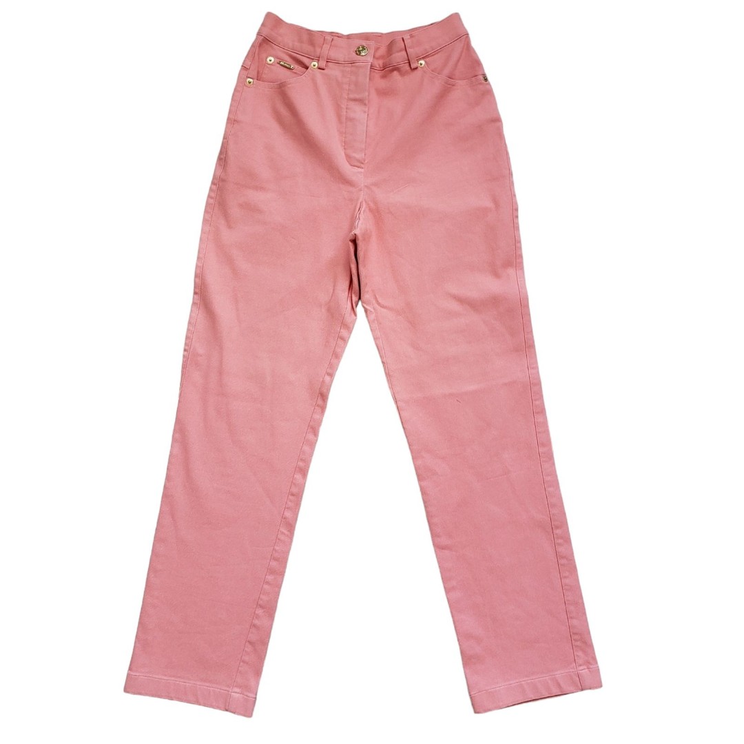 St. John Sport Marie Gray Pants Womens Size 2 Pink Straight Leg Preppy Vintage