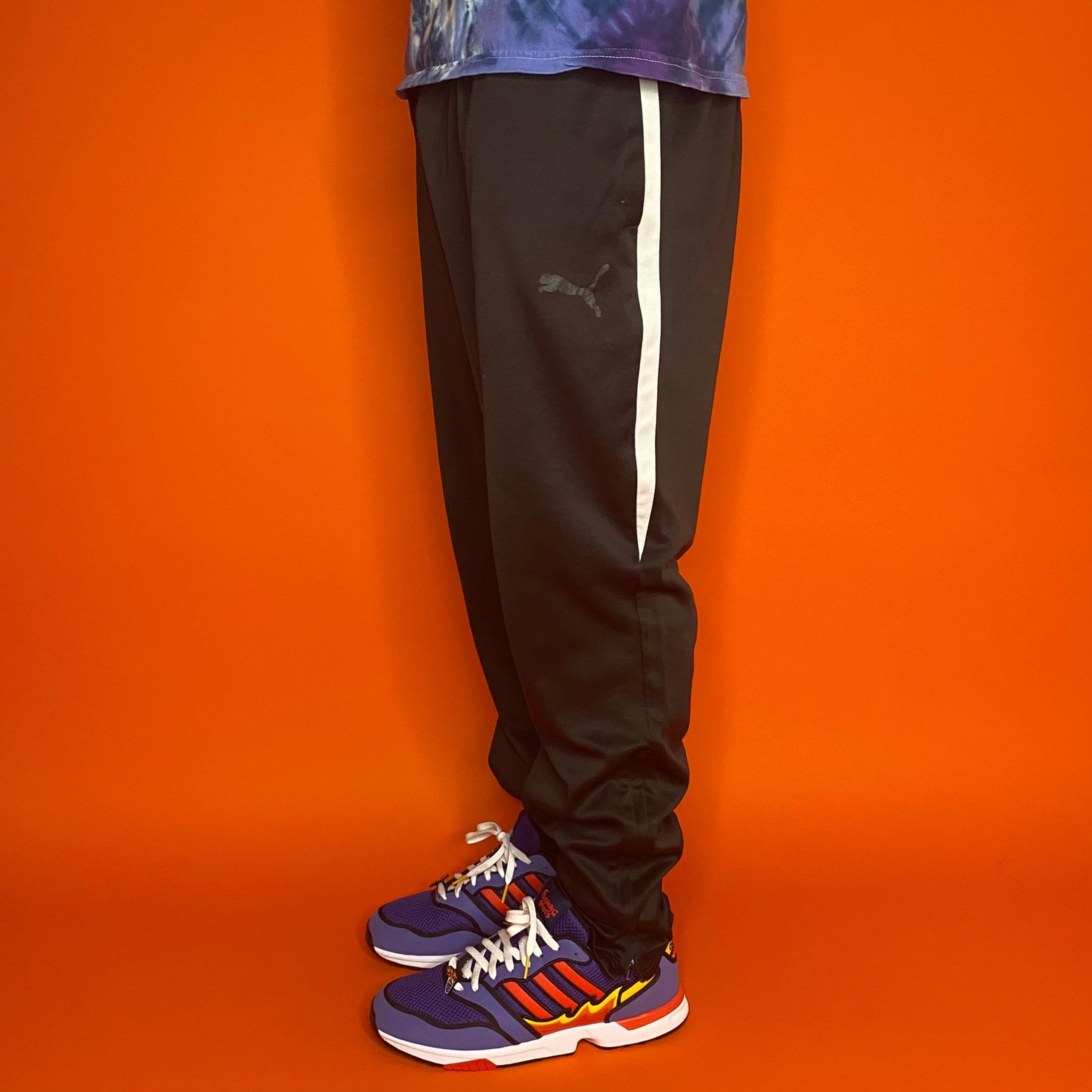 Puma Sweatpants Jet Black Polyester Joggers White Subtle Logo has Ankle Zippers