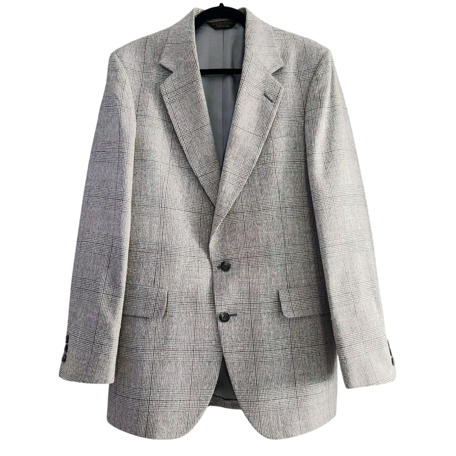 VINTAGE Tweed Jacket Gray Check 100% Wool Blazer Strathmore Anderson Little USA