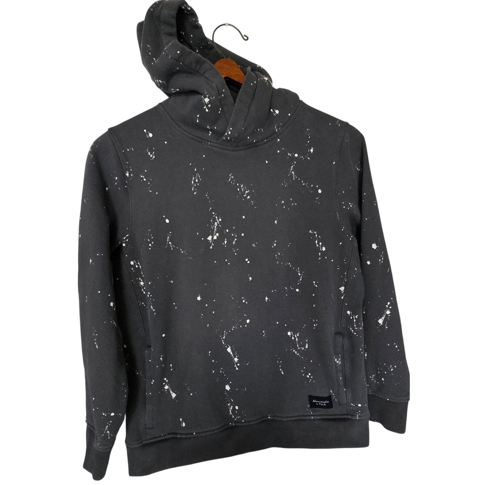 Abercrombie & Fitch Distressed PaintShop Splatter DarkGray Streetwear Hoodie L