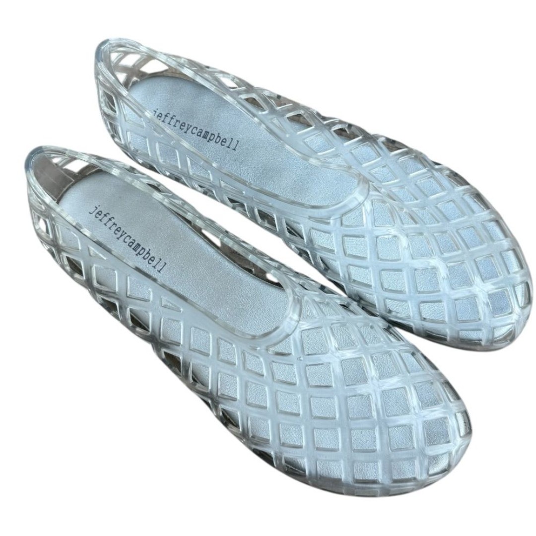 Jeffrey Campbell Jellz slip on flat jelly shoes women 9 clear silver