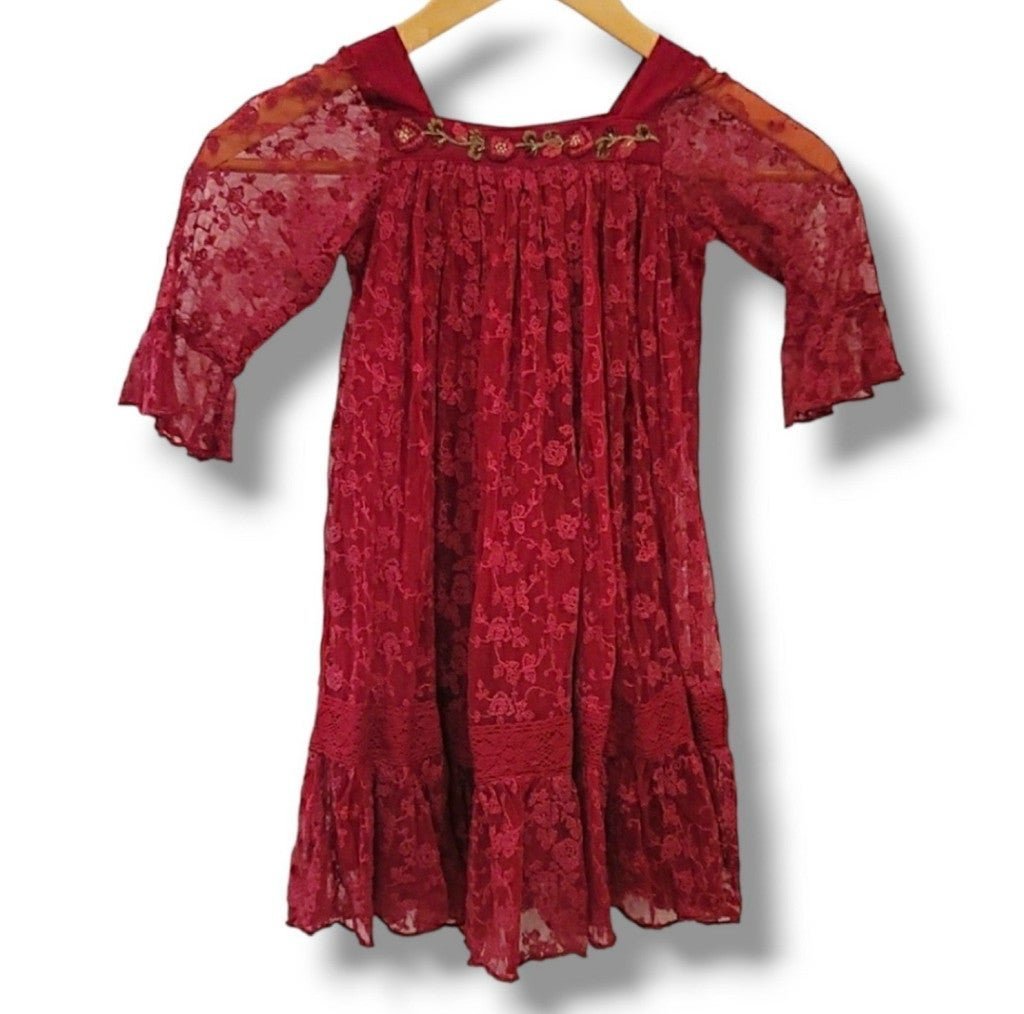 April Cornell Long-Sleeve Cranberry Lace Dress - Size 3-4