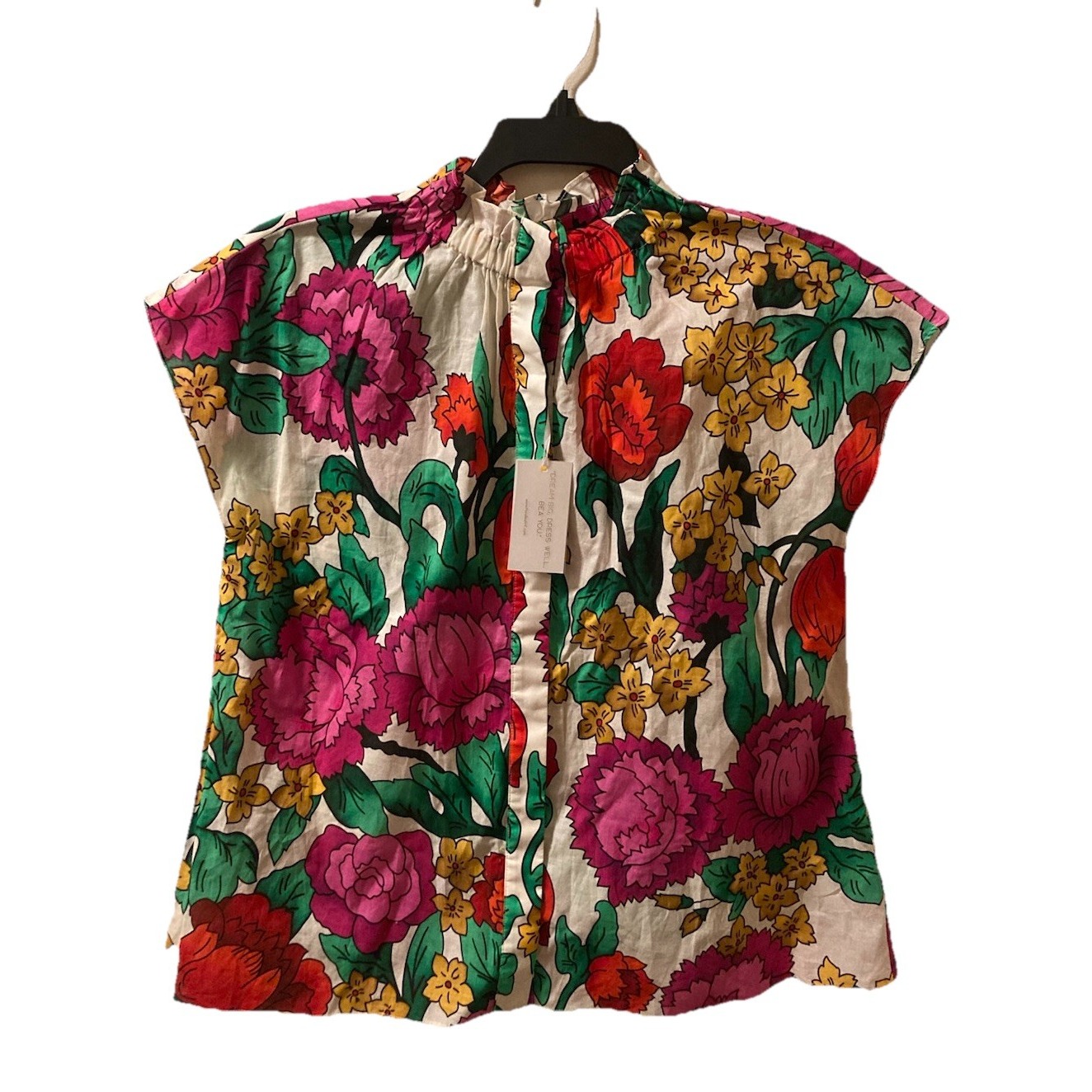 Flora Bea NYC Blouse Top Camren Ivory Rooftop Garden Sz S Maximalist Floral