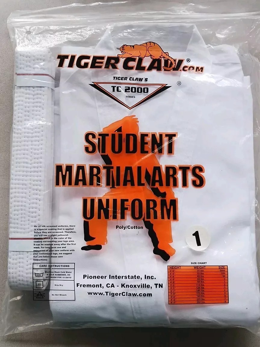 Tiger Claw TC2000 Martial Arts Uniform w/ White Belt TC 2000 Size 1
