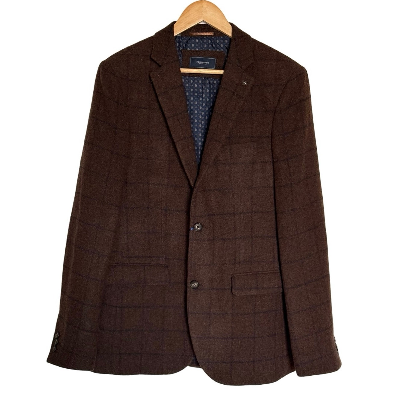 NWT 7 Diamonds Wool Blend Blazer Brown/ Black Grid Lines Men’s S