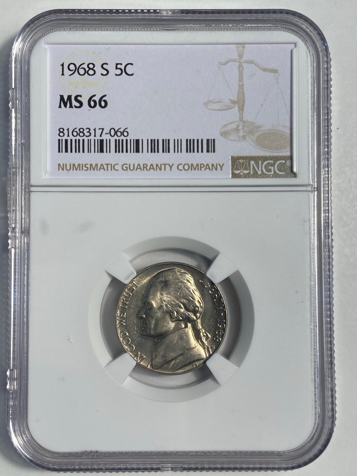 1968 S Jefferson Nickel 5c Coin Mint State NGC MS 66
