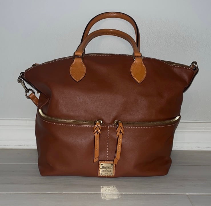 Dooney & Bourke Large Pocket Brown/Tan/Natural leather satchel bag
