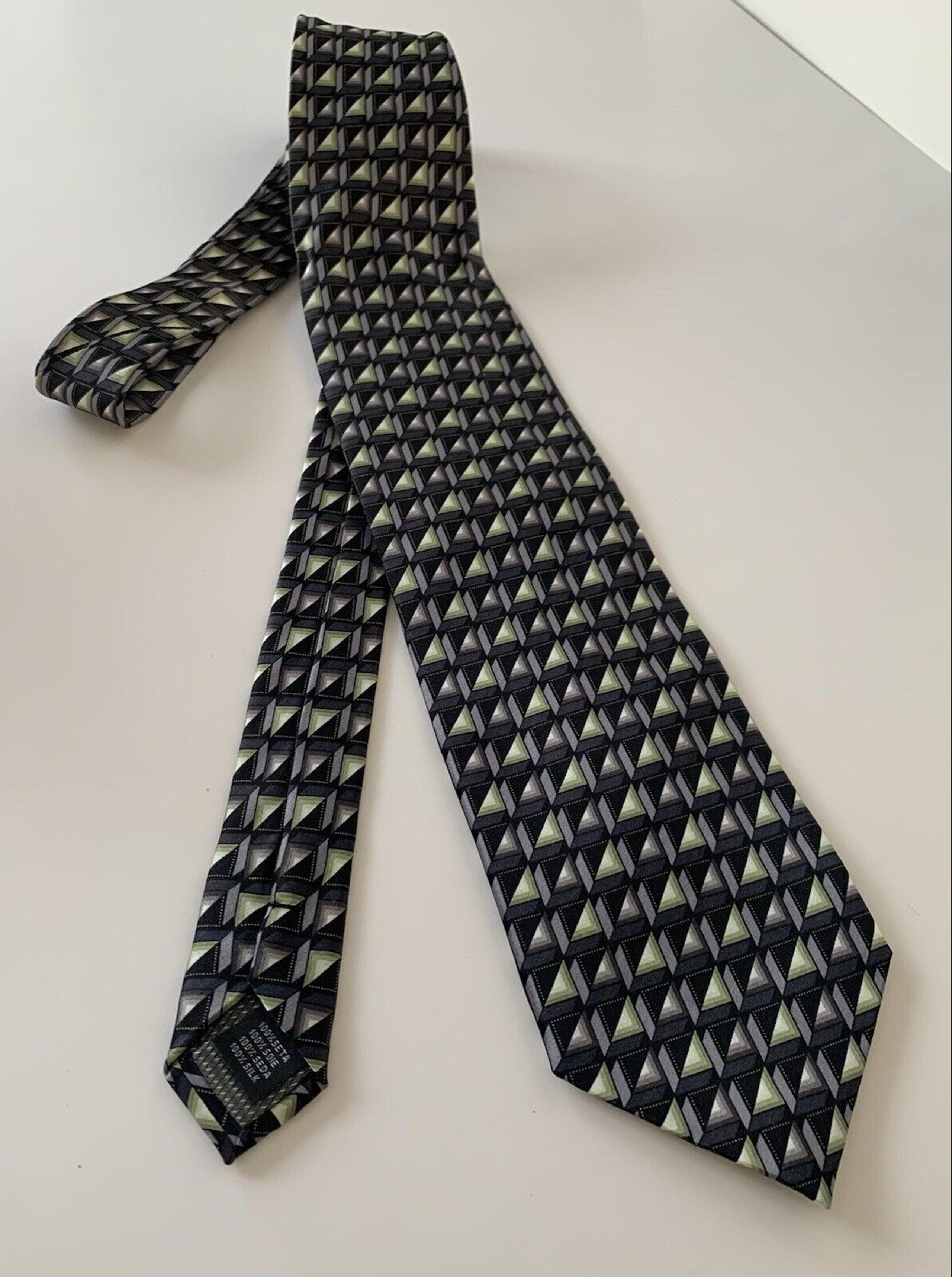 Alexander Julian Men’s Tie Black Green Gray 100% Silk