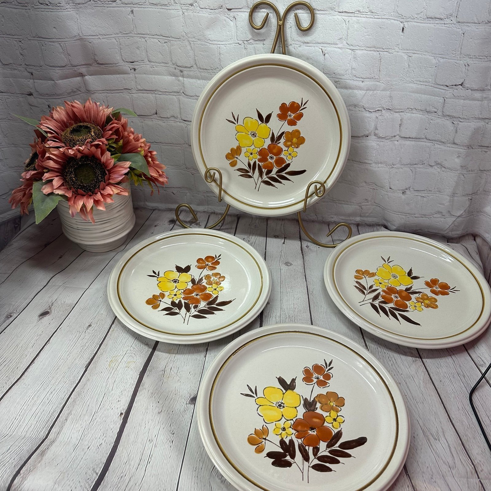 Vintage fall flowers 302 deville plates by jon paul stoneware set of 4