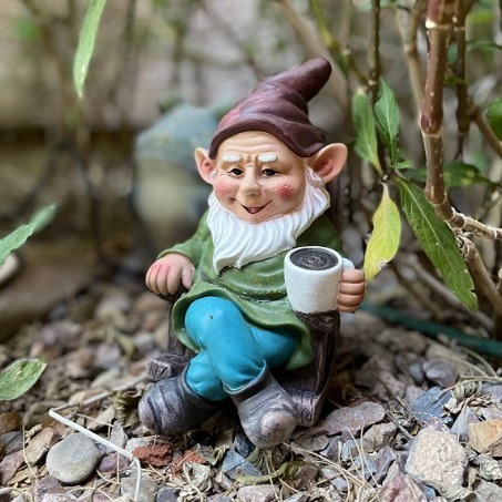 Drinking Coffee Garden Gnome Statue Decoration 7.3 Figurine Ornament