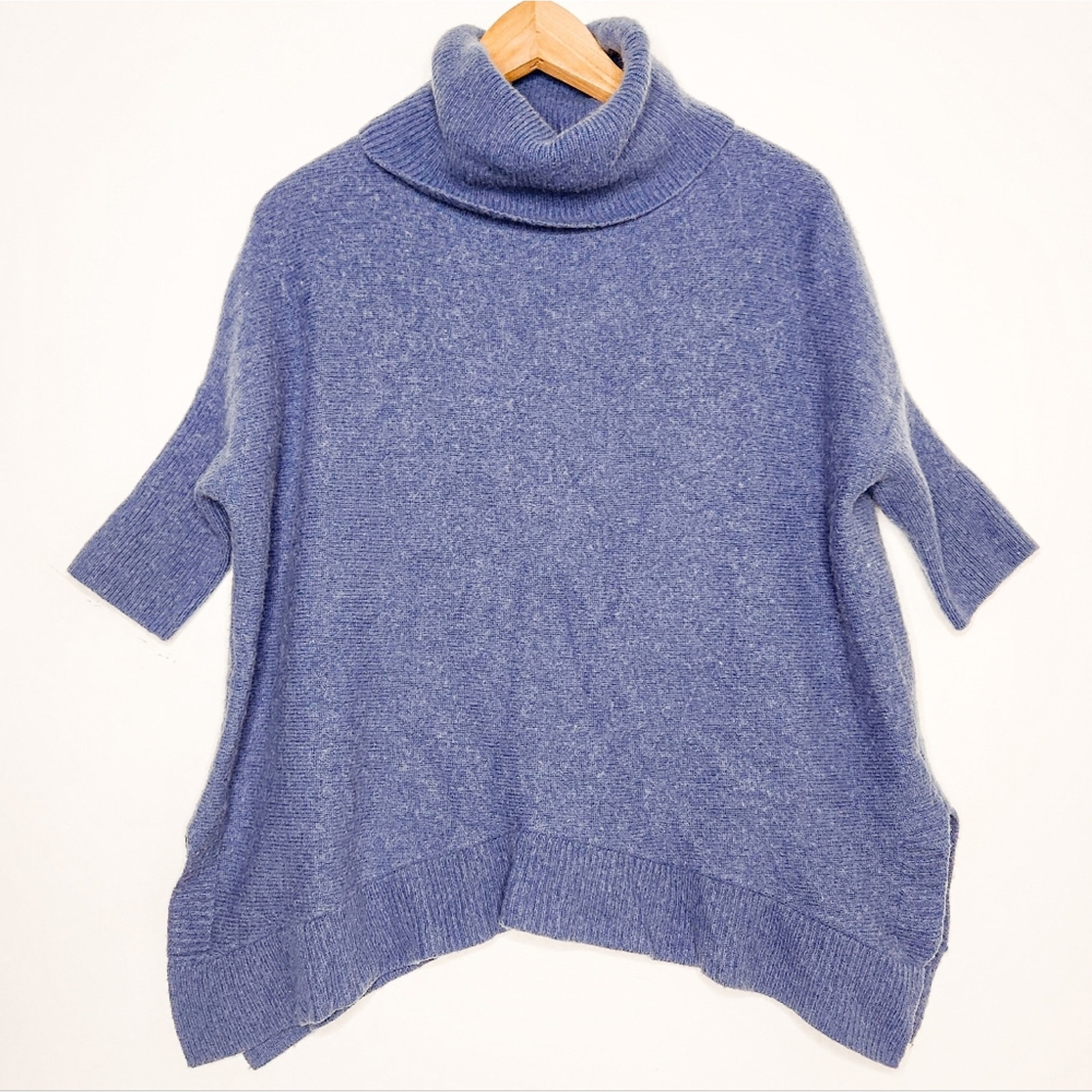 Beryll Blue 100% Cashmere Pullover Dolman Bat Wing Poncho Sweater Cape One Size