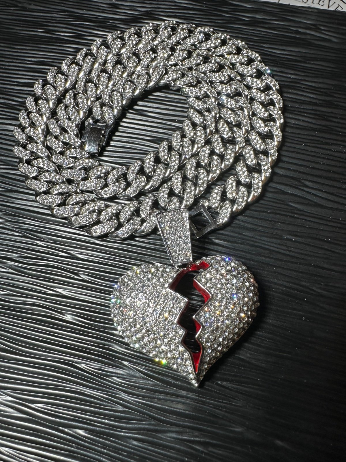MEN 14K GOLD PLATED ICED OUT DIAMOND ICED OUT MIAMI CUBAN CHAIN PENDANT 24 INCH