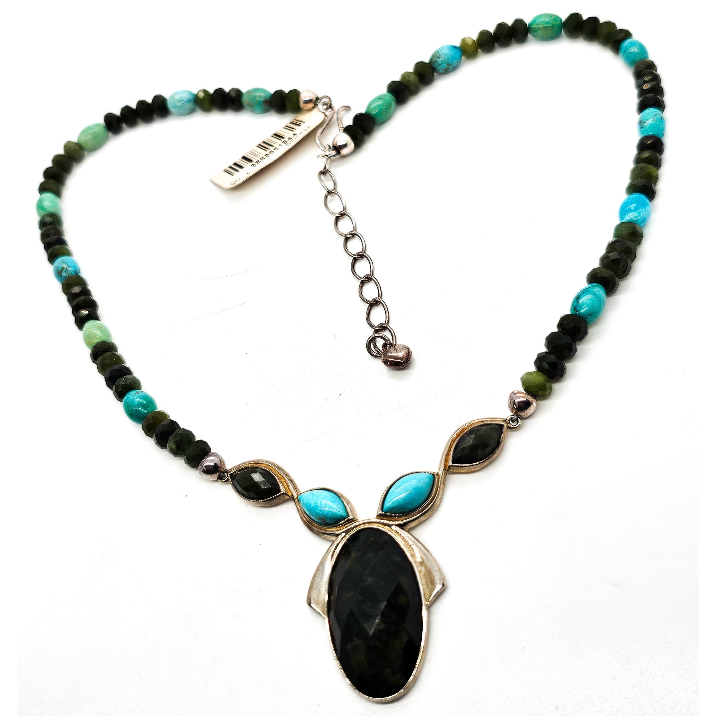 DTR Desert Rose Trading Nephrite jade and turquois sterling silver necklace Ret