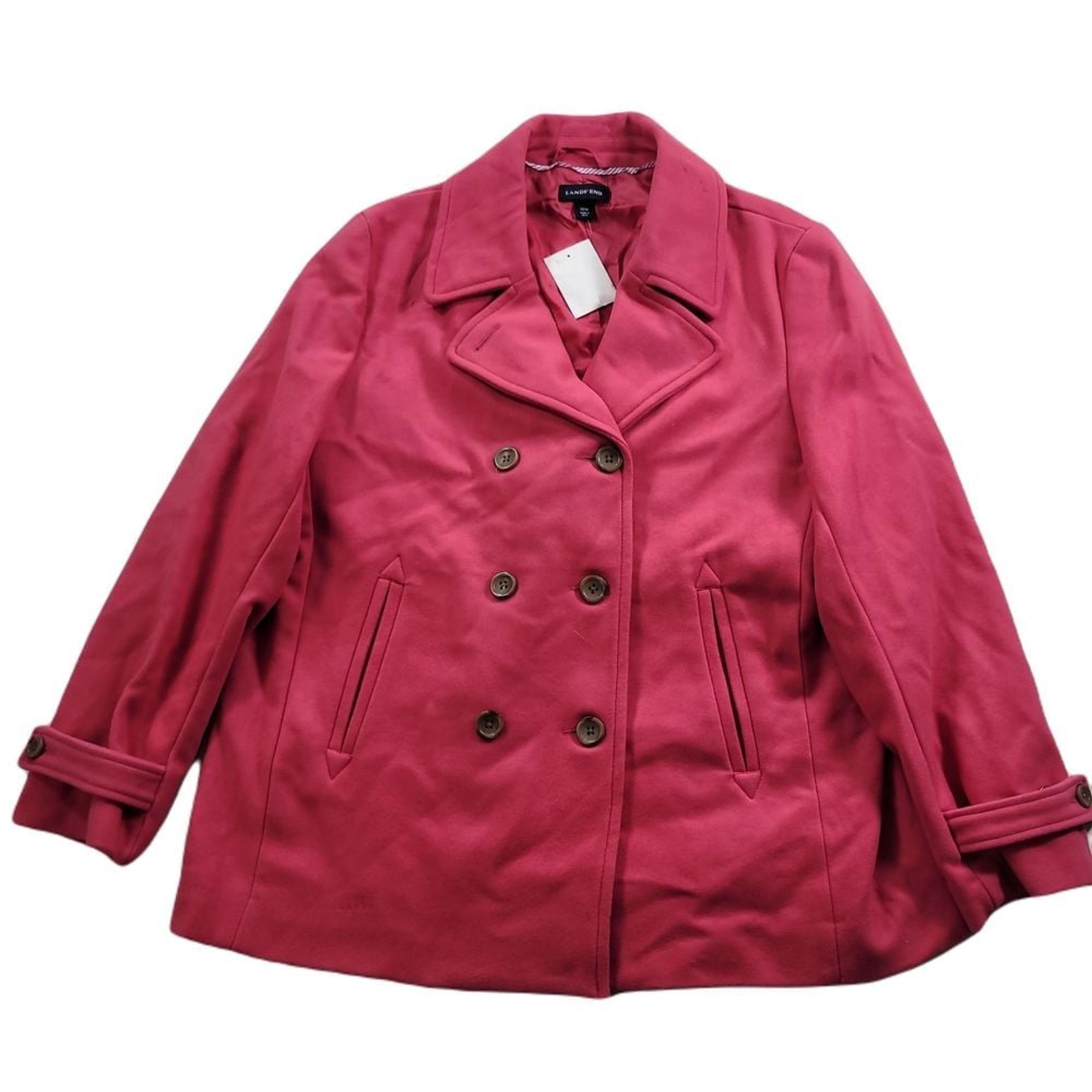 Lands End Peacoat Womens Plus 18W Pink Pea Coat Double Breasted Wool Nylon