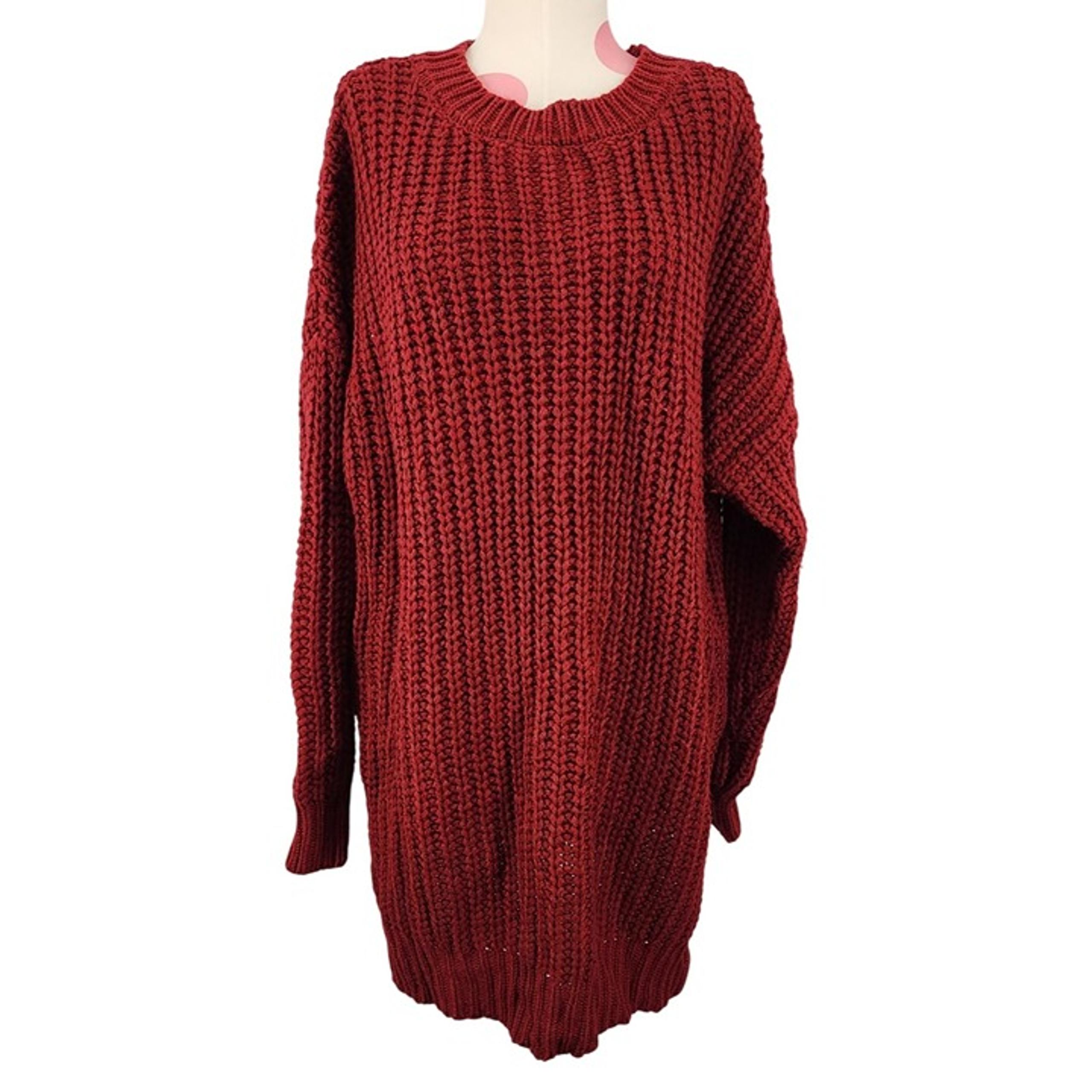 Women's Zenana Premium Chunky Knit Tunic Sweater Red Large Cable Knit Maroon