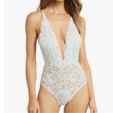We Are HAH Comin in Haht Lace Bodysuit Womens L Something Blue One Piece NWT