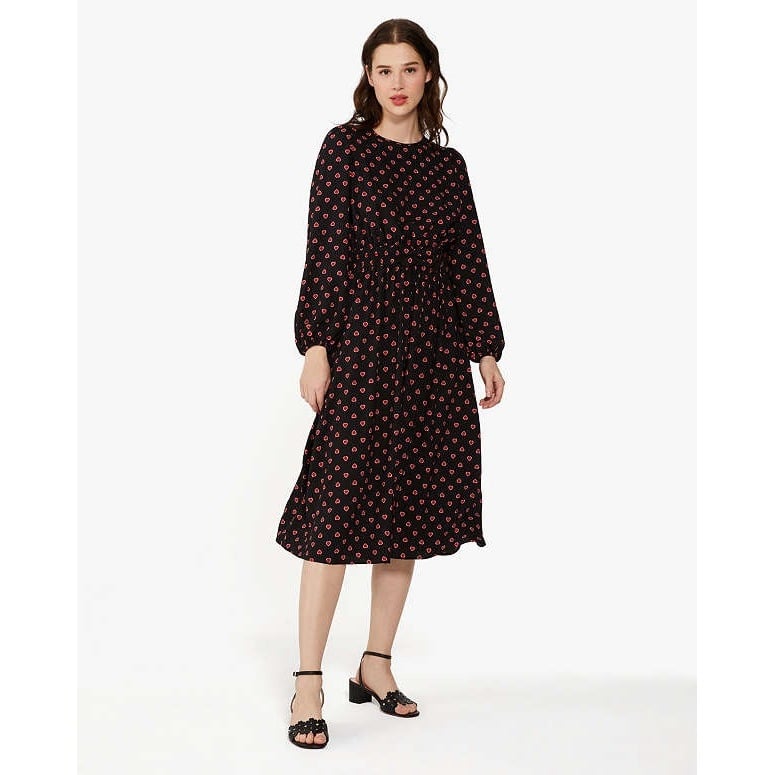 Kate Spade Heartfelt Geo Midi Dress Black Red Hearts Size Large