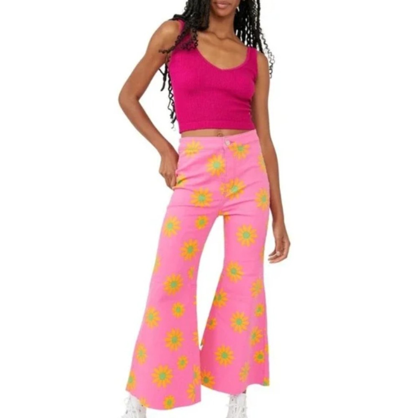 Free People Cropped Floral Print Bell Bottoms