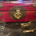 Vintage Asian Lacquered Brass Stone Jewelry Box