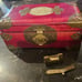 Vintage Asian Lacquered Brass Stone Jewelry Box
