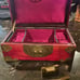 Vintage Asian Lacquered Brass Stone Jewelry Box