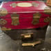 Vintage Asian Lacquered Brass Stone Jewelry Box