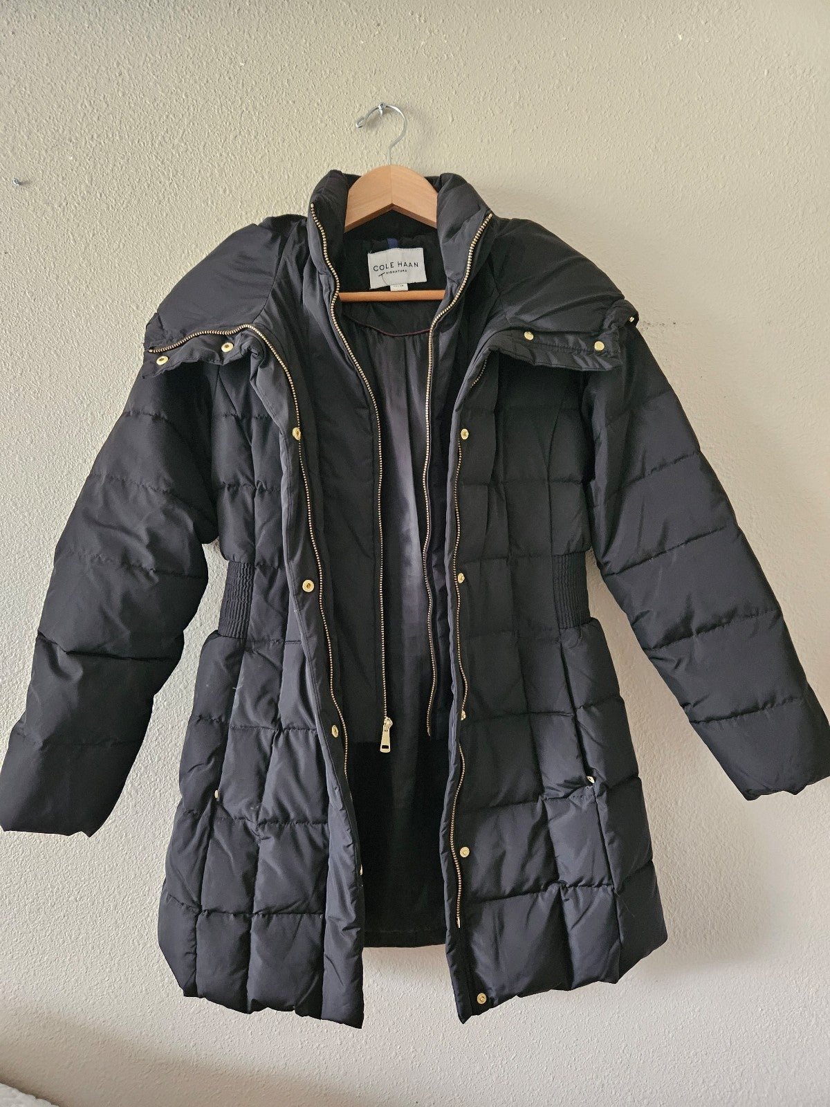 Cole Haan Women's Mid Length Hooded Quilted Down Coat XS