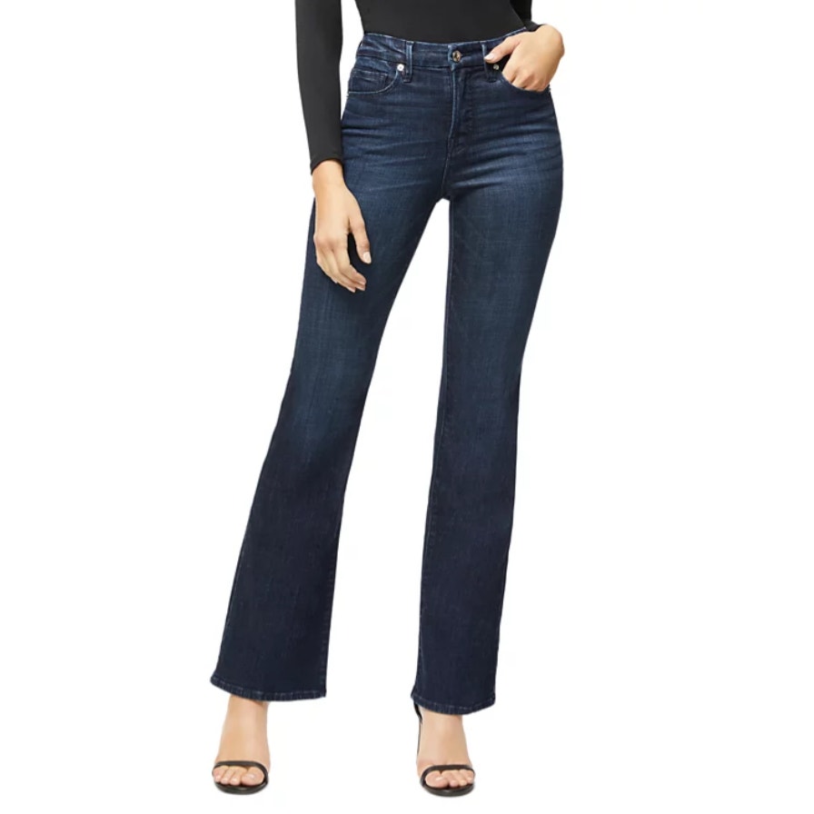 Good American Good Flare Jeans High Waisted Dark Blue Denim Womens Size 14/32