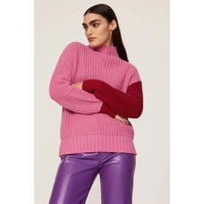 Central Park West Women's Pink & Red Chelsea Turtleneck Pullover Sweater Size XS