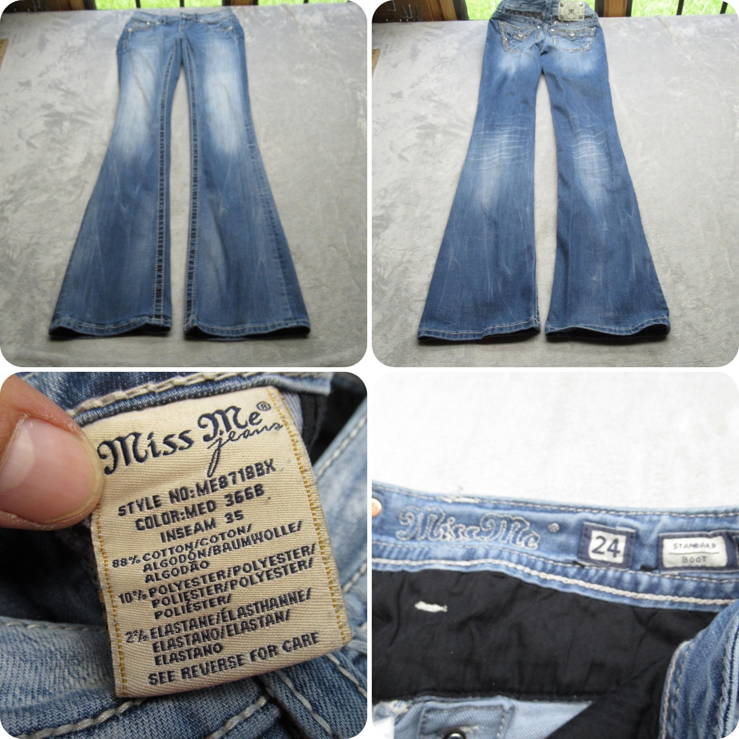 Miss Me Jeans Womens 24 Medium Wash Denim Embellished Standard Boot 25X34 Actual
