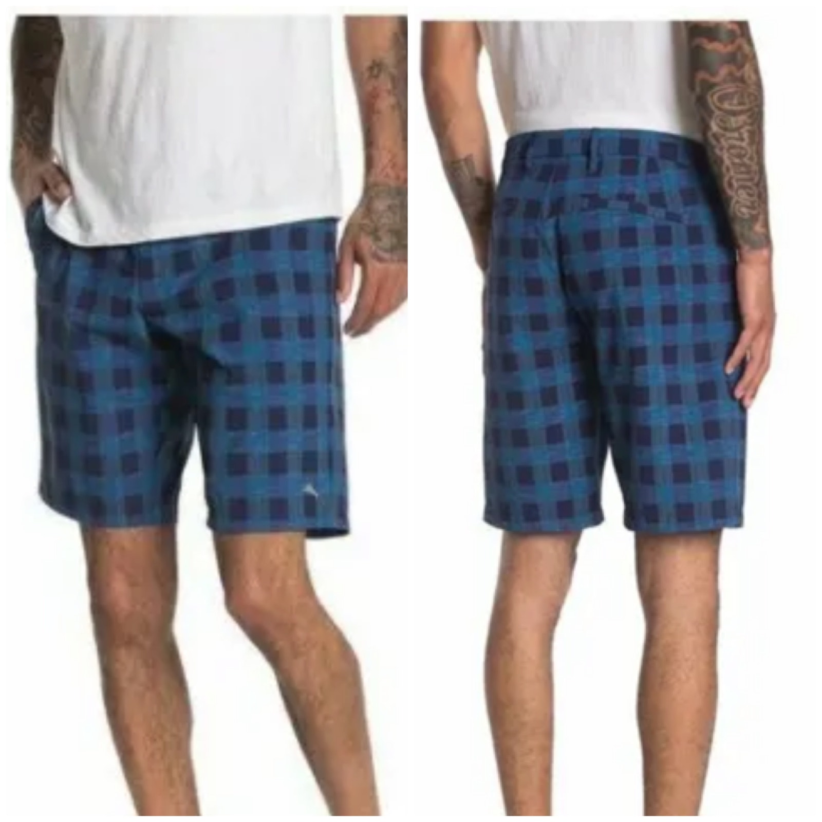 Tommy Bahama NWT Blue Checked Patterned Woven Hybrid Bermuda Shorts Size 30