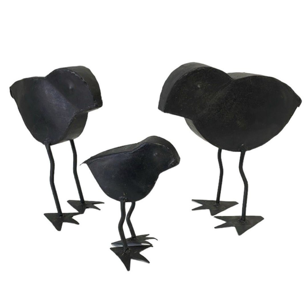 Black metal chicks. Set of three. Rustic.