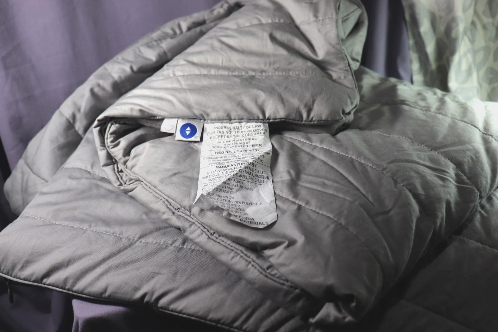 Quilted Weighted Blanket 12lbs 48x70 Gray Sleep Number True Temp Heavy Calming